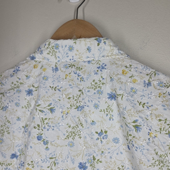Vintage 90s Casey & Max Blue Yellow White Floral Embroidered Button Up Crop Med - Picture 7 of 8